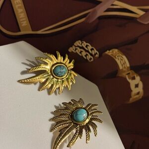Gold and Turquoise Sunburst Earrings